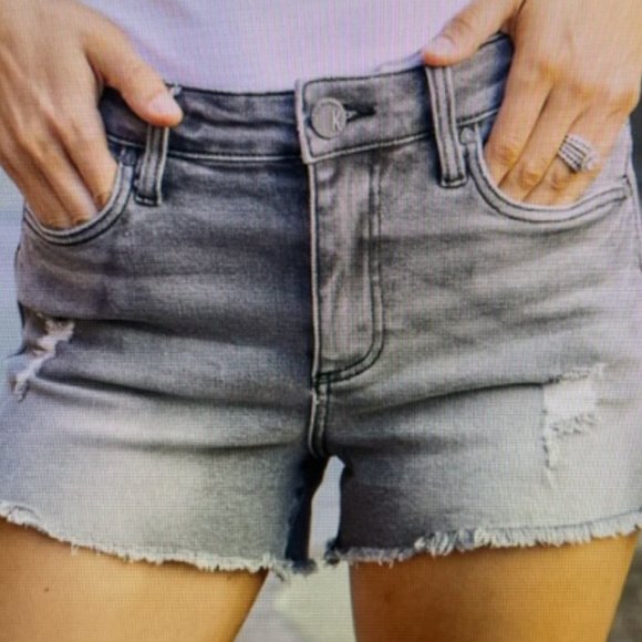 High Waisted Distressed Denim Shorts - Picture 1 of 6